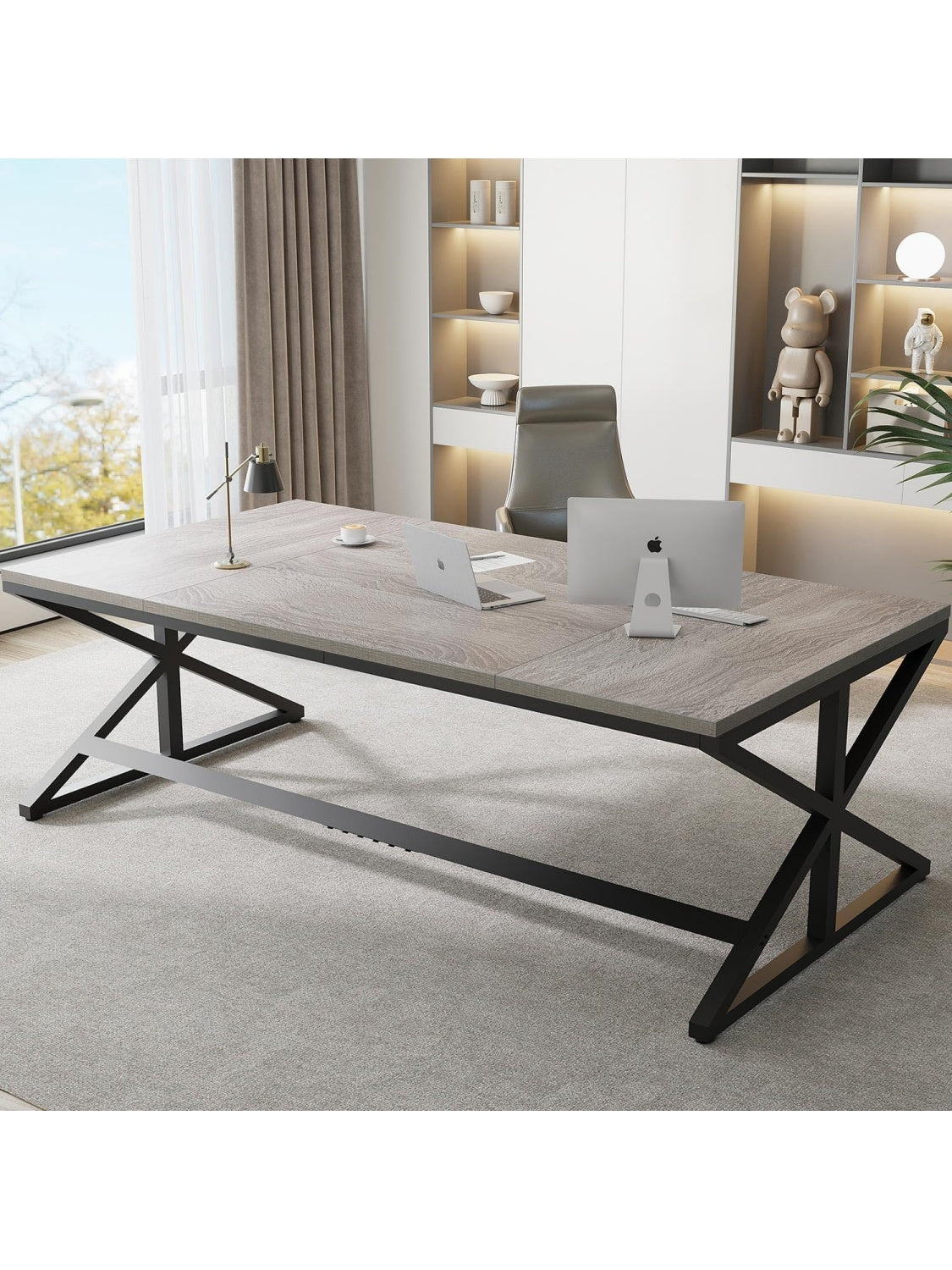 Grosser Gaming Schreibtisch 180 cm in Grau fur Computer und Homeoffice