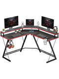 L-formiger Gamingtisch 128 x 128 cm mit integrierten Steckdosen in Schwarz