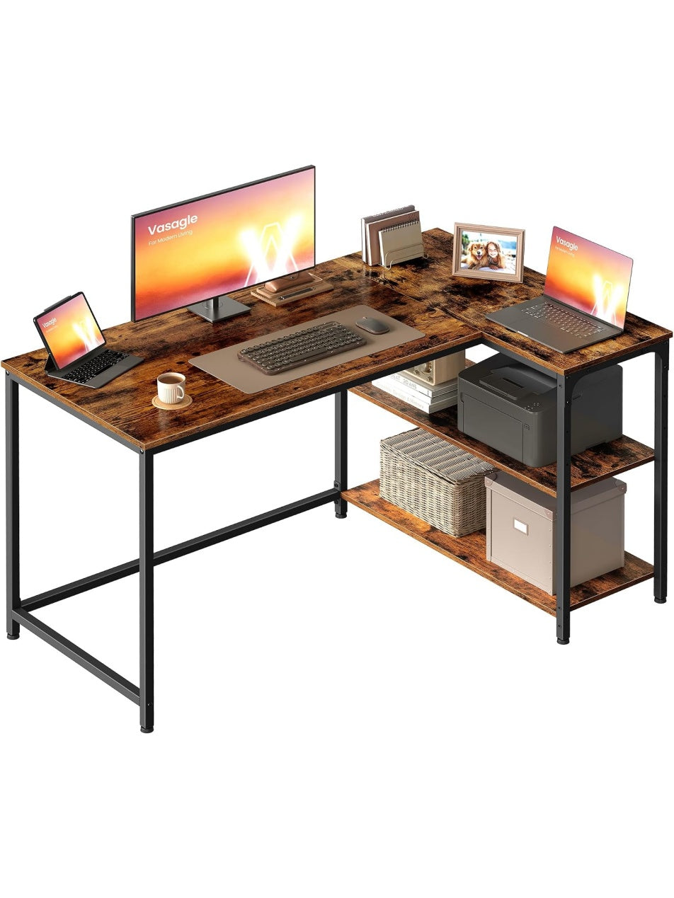 L-formiger Eckschreibtisch 120 x 80 cm mit Stauraum und hohenverstellbarer Ablage