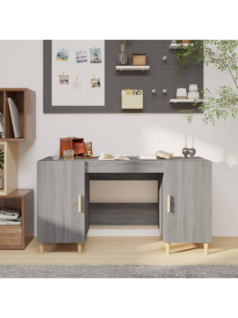 Verstellbarer Schreibtisch 140 x 50 x 75 cm in Grau Sonoma fur Buro Schlafzimmer und Homeoffice
