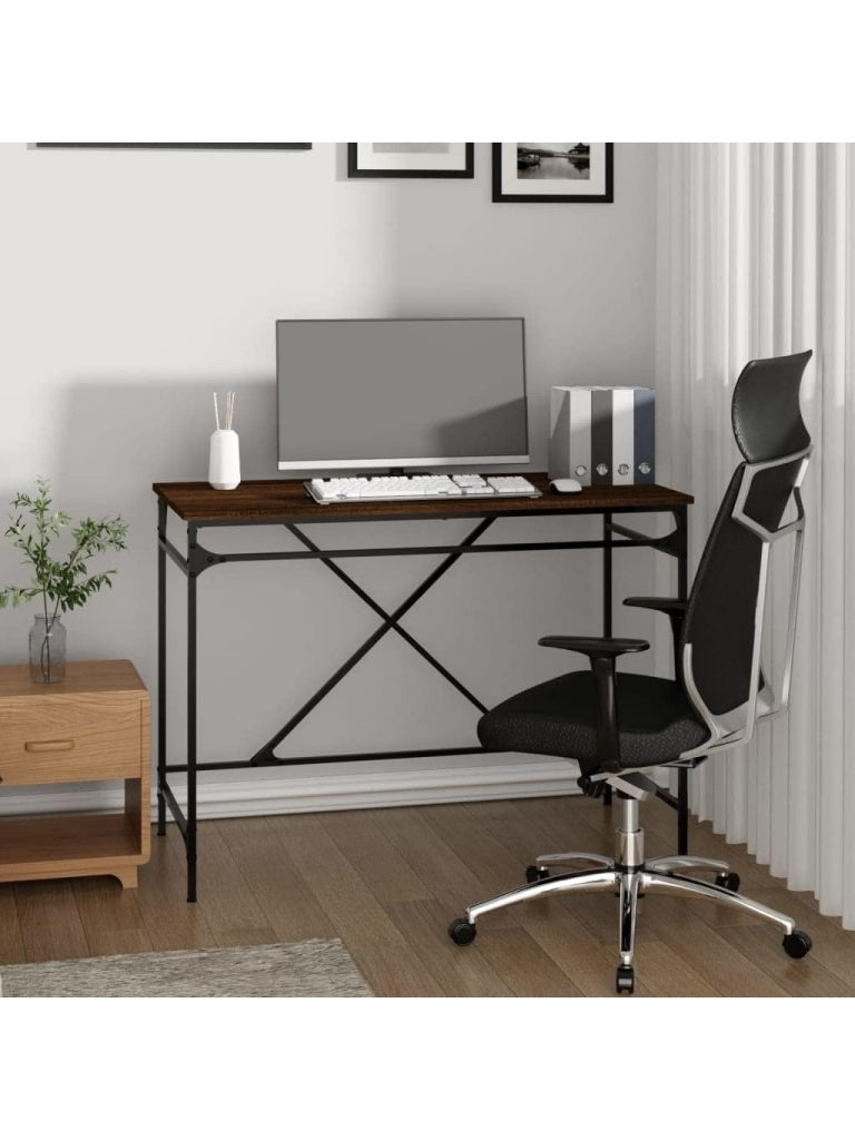 Verstellbarer Burotisch in brauner Eichenoptik mit Metallgestell 100 x 50 x 75 cm