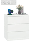 Kommode 70 cm mit drei Schubladen Steckdosen und USB Anschlussen in Weiss