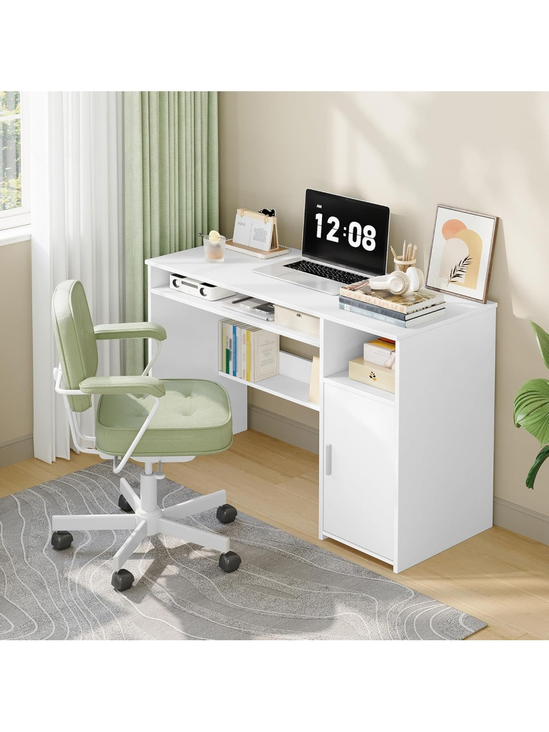Schreibtisch 108 x 50 cm in Weiss mit Tur und Stauraum fur Homeoffice und Arbeitszimmer